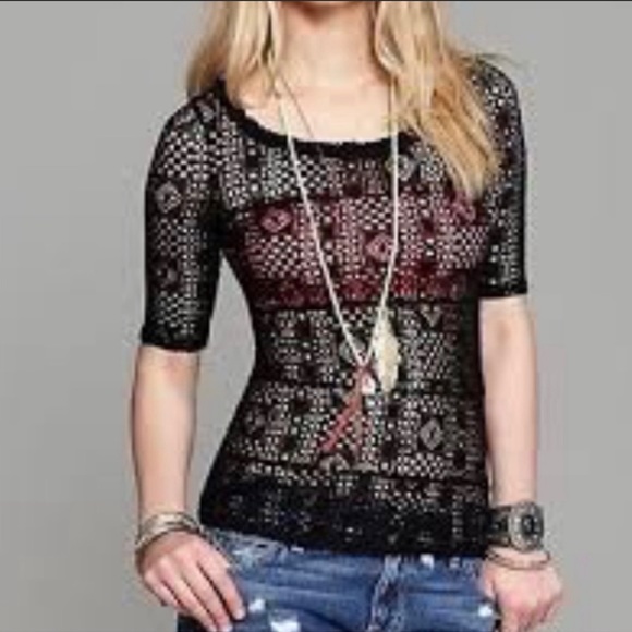 Free People Tops - Intimately Free People Black Crochet 3/4 Sleeves Top